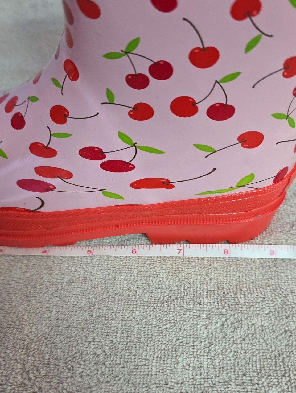 Kids Cherry Print Pink Rain Boots with Red Trim - Picture 7 of 9